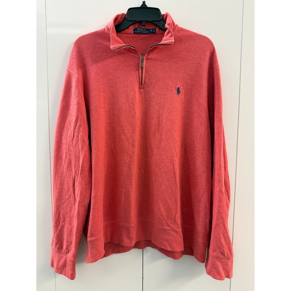 Polo Ralph Lauren Mens XL Quarter Zip Pullover Heather Coral Red Cotton Sweater